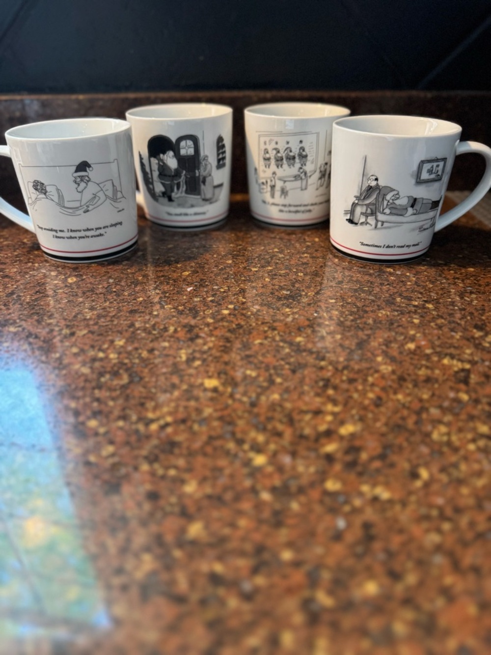 2001 The New Yorker Holiday Cartoon Ceramic Coffee Mugs - Set of 4